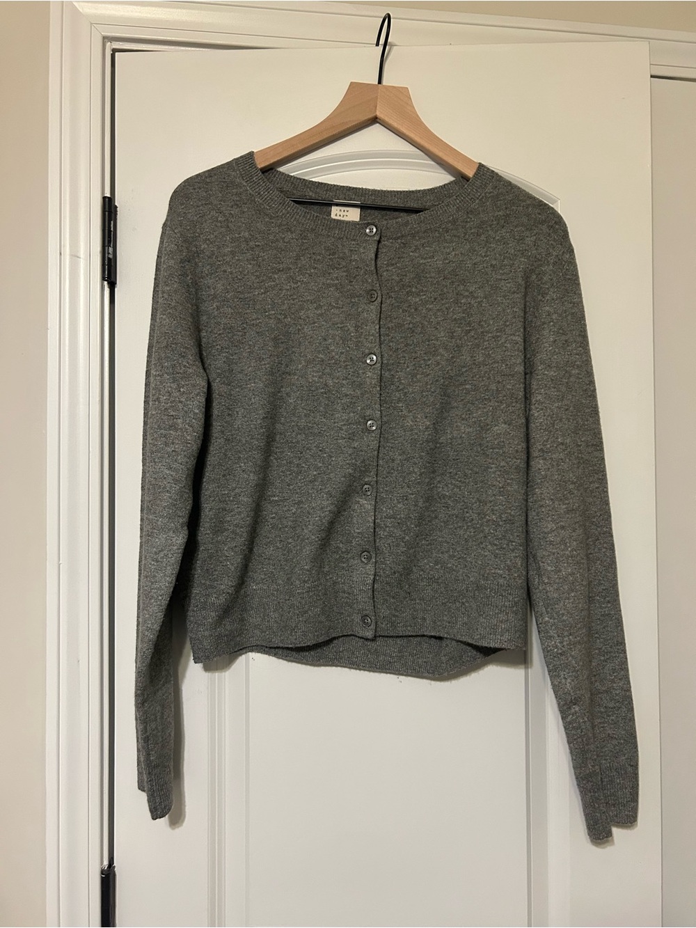 A New Day Gray Crewneck Button Cardigan Sweater